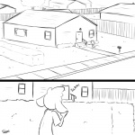 1:1 anthro black_and_white bovid building caprine clothed clothing comic digital_drawing_(artwork) digital_media_(artwork) domestic_sheep door duo female fence hedge house lawn mailbox male mammal monochrome neighborhood outside plant sheep shirt shrub side_view sidewalk slypon stalking standing street tom_(ehs) topwear towel urban window wood wood_fence