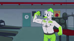 16:9 animated armpit_hair body_hair boxer_briefs bulge canid canine canis clothing domestic_dog drinking ear_piercing facial_piercing flexing gauged_ear green_clothing green_eyes green_hair green_underwear growth gym hair hi_res lewdycatto male mammal mohawk muscle_growth muscular muscular_male navel nipples no_sound nose_piercing nose_ring piercing potion potion_bottle ring_piercing septum_piercing shirtless short_playtime smaller_version_at_source solo torn_clothing underwear webm widescreen