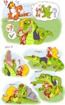 alligator alligatorid anthro barbary_macaque comic crocodile crocodilian diddy_kong_racing dixie_kong donkey_kong_(series) duo felid female haplorhine hi_res kremling krunch_the_kremling male male/female mammal monkey nintendo pantherine primate rareware reptile scalie shesamonkey tiger timber_the_tiger timber_tiger