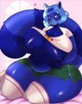 ailurid anthro areola bao_azalea belly_grab big_areola big_breasts big_butt blue_body blue_eyes bottomwear breast_squish breasts butt clothing ezukapizumu female glistening glistening_body hair heart_symbol hi_res huge_breasts huge_butt legwear looking_at_viewer mammal overweight overweight_female permaberry red_panda shirt short_hair shorts smile smiling_at_viewer solo squish t-shirt thick_thighs thigh_highs topwear window