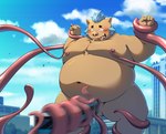 2024 anthro balls belly big_belly blush bound brown_body ganglie_(tas) genitals hi_res hisashiyo_0705 kemono lifewonders male mammal moobs navel nipples overweight overweight_male solo suid suina sus_(pig) tentacles tokyo_afterschool_summoners tongue tongue_out wild_boar