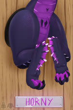 animated anus aroused dragon female feral fin genitals hi_res mikeantilike_(artist) mizurai_(lolhorse) mythological_creature mythological_scalie mythology pandoraingrid_(artist) purple_body pussy rear_view scalie solo through_wall webm wiggle wiggling_hips