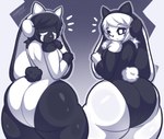 anthro artist_name big_breasts big_butt black_nose blush breasts bunny_costume butt clothed clothing colored costume digital_drawing_(artwork) digital_media_(artwork) duo female fur hair hi_res huge_butt huge_thighs lagomorph leporid looking_at_viewer mammal mookkzhy rabbit rabbit_ears shaded signature simple_background smile tail thick_thighs wide_hips