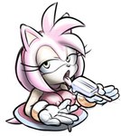 2023 amy_rose anthro bedroom_eyes breasts clothed clothing dress eating eating_food eulipotyphlan female food green_eyes hair hedgehog hi_res mammal narrowed_eyes nipple_outline open_mouth pink_body pink_hair popsicle popsicle_melting rockthebull seductive sega solo sonic_the_hedgehog_(series) suggestive_eating tongue tongue_out