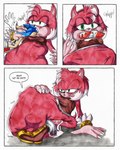 4:5 abdominal_bulge absurd_res almost_fully_inside amy_rose amy_rose_the_werehog anthro anthro_pred belly big_belly bodily_fluids bottomless breasts cheek_bulge claws cleavage_cutout clothed clothing clothing_around_one_leg cum cutout dialogue eulipotyphlan female female_pred forced fully_inside genital_fluids gulp_(sound_effect) hand_on_belly hedgehog hi_res in_mouth killboo mammal navel nipple_outline oral_vore panties panties_around_one_leg panties_down partially_clothed partially_inside rumbling_stomach saliva sega sonic_the_hedgehog sonic_the_hedgehog_(series) speech_bubble struggling struggling_prey swallowing traditional_media_(artwork) underwear underwear_around_one_leg underwear_down unwilling_prey vore werecreature wereeulipotyphlan werehog