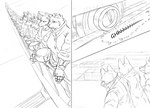 absurd_res anthro bionics blockage_(layout) canid cargo comic digital_drawing_(artwork) digital_media_(artwork) female fifty_seventh_(kofomy) fifty_sixth_(kofomy) group hi_res kofomy looking_at_viewer male mammal mechanical_arm monochrome panel_skew simple_background three_frame_image transport transportation vertical_blockage white_background