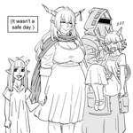 1:1 absurd_res arknights baalbuddy breasts clothed clothing comic english_text family father_(lore) female group hair hi_res horn horned_humanoid human humanoid humanoid_pointy_ears humor hypergryph male mammal monochrome mother_(lore) not_furry open_mouth open_smile parent_(lore) pointy_ears pregnant pregnant_female shining_(arknights) sleeping smile sound_effects studio_montagne text vowelless vowelless_sound_effect young zzz