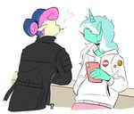 Rating: s
ID: 4463314
Date: 2023-12-10 01:39:21 -0500
Status: active
Score: 33
accessory anthro anthrofied badge blue_hair bonbon_(mlp) candy cellphone cigarette clothing dessert electronics equid equine female food friendship_is_magic fur green_body green_fur green_hair hair hasbro hoodie horn jacket leaning lesbian_pride_colors lgbt_pride lollipop lyra_heartstrings_(mlp) mammal multicolored_accessory multicolored_hair my_little_pony mythological_creature mythological_equine mythology orange_lesbian_pride_colors phone pin_accessory pin_button pink_hair pride_color_accessory pride_colors pride_pin redxbacon smartphone smoking topwear two_tone_hair unicorn white_hair post #4463314