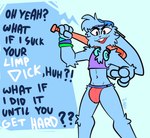 Rating: q
ID: 4605018
Date: 2024-02-17 07:48:29 -0500
Status: active
Score: 186
absurd_res anthro backwards_baseball_cap backwards_hat baseball_bat baseball_cap bat_(object) blue_background blue_body blue_fur bulge bully bullying cheek_tuft chest_tuft clothing crop_top dialogue ears_down electronics english_text facial_tuft fangs fur gesture half-closed_eyes hand_gesture hat headgear headphones headphones_around_neck headwear hi_res jockstrap lagomorph leporid male mammal narrowed_eyes open_mouth open_smile pivoted_ears pointing pointing_at_viewer rabbit shirt simple_background smile solo speech_bubble teeth text topwear tuft underwear wristband xing1 post #4605018