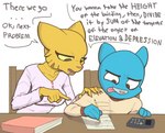 Rating: s
ID: 3263034
Date: 2022-04-06 05:07:57 -0400
Status: active
Score: 483
age_difference anthro blue_body blue_fur book calculator cartoon_network conditional_dnp dialogue domestic_cat duo english_text felid feline felis female fur gumball_watterson hi_res holding_object holding_pencil katia_managan khajiit male mammal math microsoft older_female pencil_(object) prequel_adventure studying text the_amazing_world_of_gumball the_elder_scrolls vaktus writing_utensil yellow_body yellow_fur young younger_male post #3263034
