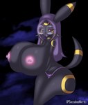 absurd_res anthro anthrofied arm_under_breasts big_breasts big_butt bikini bikini_bottom black_body black_skin breast_squish breasts bubble_butt butt clothed clothing curvy_anthro curvy_female curvy_figure dark_sclera digital_drawing_(artwork) digital_media_(artwork) eeveelution eyewear fan_character female fur game_freak generation_2_pokemon glasses hair hi_res hourglass_figure hourglass_figured_anthro hourglass_figured_female huge_breasts huge_butt lips lipstick long_hair looking_at_viewer makeup mammal mostly_nude multicolored_body multicolored_fur nintendo nipple_piercing nipples nirriti one_eye_closed piercing pink_nipples pokemon pokemon_(species) purple_bikini_bottom purple_hair purple_lips purple_lipstick red_eyes shaded sitting skimpy solo squish straight_hair swimwear tail topless two-piece_swimsuit two_tone_body two_tone_fur umbreon wide_hipped_anthro wide_hipped_female wide_hips wink winking_at_viewer