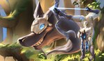 absurd_res anthro austinarts4 bovid bow_(weapon) butt canid canine canis caprine duo female feral fur hi_res kindred_(lol) lamb_(lol) league_of_legends mammal mask nude ranged_weapon riot_games sheep simple_background tencent weapon white_body white_fur wolf wolf_(lol)