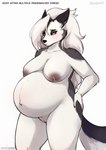 absurd_res anthro areola artist_name bahnbahn belly belly_blush big_belly big_breasts blush bodily_fluids body_blush breasts canid canid_demon canine curvy_figure demon english_text female fingers fur genitals grey_areola grey_body grey_fur grey_nipples hair half-closed_eyes hand_on_hip hellhound helluva_boss hi_res lactating long_hair loona_(helluva_boss) mammal multicolored_body multicolored_fur mythological_canine mythological_creature mythology narrowed_eyes nipples nude portrait pregnant pregnant_anthro pregnant_female pussy red_sclera simple_background solo standing tail text thick_thighs three-quarter_portrait two_tone_body two_tone_fur url voluptuous white_background white_body white_eyes white_fur white_hair wide_hips