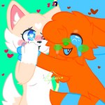 1:1 ambiguous_gender anthro blue_body blue_eyes blue_fur blush canid canine duo fangs female fluffy fluffy_tail fur goonis heart_eyes heart_symbol inner_ear_fluff male male/female mammal orange_body orange_fur orange_peel_(goonis) plum2053 tail tan_body tan_fur teeth tuft unknown_species white_body white_fur