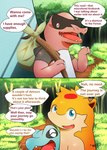 comic darrow0 dialogue english_text forest generation_2_pokemon generation_5_pokemon hi_res krookodile male mo_(darrow) nintendo plant pokemon pokemon_(species) pol_(darrow) quilava speech_bubble text totodile tree yuel