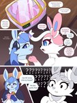 3:4 3_toes absurd_res blue_body clothed clothing comic dialogue eevee eeveelution egg english_text eti_(utopianvee) feet female feral generation_1_pokemon generation_4_pokemon generation_6_pokemon glaceon group hi_res jenny_(utopian_vee) maid_uniform male male/female mammal mochi_(snowyembers) nintendo pokemon pokemon_(species) pokemon_egg pokemon_unite simple_background sylveon talking_feral tea_party_style_glaceon text toes uniform utopianvee