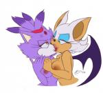 2019 angry angry_kiss anthro bat big_breasts blaze_the_cat blood blue_eyes bluechika bodily_fluids breasts catfight digital_drawing_(artwork) digital_media_(artwork) domestic_cat duo eyeshadow fangs felid feline felis female female/female fur hair hi_res kissing makeup mammal nipples nude purple_body purple_fur purple_hair rouge_the_bat sega signature simple_background sonic_the_hedgehog_(series) teeth white_background wings yellow_eyes