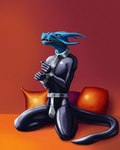 2019 anthro bdsm black_latex blue_body blue_scales bodysuit bondage bound chastity_belt chastity_device clothing collar cuff_(restraint) dragon european_mythology gag gagged glistening glistening_clothing grey_chastity_belt grey_chastity_device hi_res horn inside kneeling latex latex_clothing latex_skinsuit looking_forward male mitokep mythological_creature mythological_scalie mythology open_mouth orange_eyes phallic_chastity_device phrixian_(frickingdragon) pillow reptile restrained restraints ring_gag rubber_clothing scales scalie shackles shrew's_fiddle skinsuit solo stocks submissive submissive_male tail teeth tight_clothing western_dragon wrist_cuffs wyvern