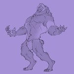 1:1 anthro awarebear bottomwear claws clothed clothing eyes_closed felid fur fur_tuft loincloth loincloth_only male mammal mid_transformation muscular muscular_anthro muscular_male navel nipples pawpads prehistoric_species purple_background raised_head roaring saber-toothed_tiger sharp_teeth simple_background smilodon snout solo standing tail teeth topless transformation tuft weresmilodon