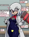 2024 4:5 anthro black_latex bodysuit breasts broth_nsfw clothed clothed_anthro clothed_female clothing coat crossgender dialogue dialogue_box echidna eggman_empire eggman_logo english_text female gloves grey_hair hair handwear hi_res holding_object knuckles_the_echidna lab_coat latex latex_bodysuit latex_clothing latex_skinsuit looking_at_viewer mammal medium_breasts mind_control monotreme mtf_crossgender multicolored_bodysuit multicolored_clothing multicolored_skinsuit red_eyes red_latex sega skinsuit solo sonic_the_hedgehog_(series) text tight_clothing topwear white_clothing white_gloves white_handwear