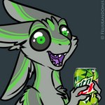 1:1 2022 3_fingers 4_ears aaron_(avali) animated animated_png anthro avali avian beverage claws feathers felisrandomis fingers green_body green_eyes green_feathers grey_background grey_body grey_claws grey_ears grey_feathers grey_hands grey_head grey_neck grey_sclera jitter long_ears long_neck low_res male male_(lore) male_anthro mountain_dew multi_ear nude nude_anthro nude_male purple_mouth purple_tongue simple_background soda solo teeth tongue watermark