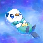 1:1 ambiguous_gender anthro blue_body blue_eyes blue_sclera cosmic_background feet fluffy fur generation_5_pokemon hi_res mammal nintendo oshawott pokemon pokemon_(species) shell smile snoiifoxxo solo star tuft water white_body white_fur white_head