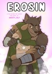 5_fingers anthro areola artist_name brown_areola brown_body brown_eyes brown_fur canid canine canis comic cover cover_art cover_page embarrassed english_text erof_(far_beyond_the_world) far_beyond_the_world_(series) fingers front_view fur ghosty_cult green_eyes head_turned hi_res hug hugging_another hugging_from_behind humanoid_hands jewelry looking_aside looking_at_another looking_down male male/male mammal muscular muscular_anthro muscular_male necklace smile smug talisin_(far_beyond_the_world) tan_body tan_fur text wolf