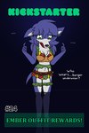 2:3 anthro black_background bloodline_(webcomic) blue_body blue_ears blue_fur blue_tail blush blush_lines bra burger_lingerie canid canine canis clothing embarrassed ember_(bloodline) female fluffy_chest fluffy_ears fur garter_belt garter_straps green_eyes green_text hi_res kickstarter lingerie mammal meme meme_clothing multicolored_body panties simple_background solo tail text toeless_legwear toeless_stockings two_tone_body underwear w0lfmare white_body white_fur wolf