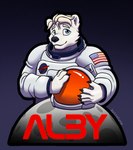 astralynx astronaut badge bear blonde_hair blue_eyes hair hi_res mammal polar_bear spacesuit ursine