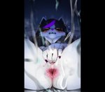 anthro anus biped black_hair blush bottomless breasts catti_(deltarune) cleavage clothed clothing deltarune domestic_cat ejaculation eyes_closed felid feline felis female fingering genitals hair hi_res lying mammal masturbation mdthetest multicolored_hair on_back purple_hair purple_nose pussy solo spread_legs spreading undertale_(series) vaginal vaginal_fingering vaginal_masturbation white_body