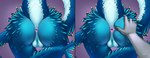 anthro anus big_butt black_claws blue_body blue_skin butt butt_grab claws digital_drawing_(artwork) digital_media_(artwork) dragon duo feathers female feral genitals hand_on_butt hi_res iris_astran kaneda_chan mythological_creature mythological_scalie mythology nude pussy rear_view scalie simple_background solo spread_anus spread_butt spreading tail