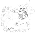 ambiguous_gender ambiguous_prey anthro anthro_pred belly big_belly big_breasts breasts bulging_breasts digestion digestion_noises digital_drawing_(artwork) digital_media_(artwork) eeveelution face_imprint female female_pred foot_on_belly generation_4_pokemon glaceon hand_on_own_breast hi_res holding_breast huge_belly huge_breasts imprint licking licking_lips monochrome muffled nintendo pokemon pokemon_(species) razzbian same_size_vore struggling struggling_prey tongue unseen_prey unwilling_prey vore