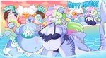 asian_mythology beach belly big_belly big_breasts bikini blargasmic blargen69 blue_body blue_skin blue_tongue bottomwear breasts candy clothing coni_(blargen69) curvy_figure demon dessert digital_drawing_(artwork) digital_media_(artwork) dragon duo east_asian_mythology eyewear female fin fish food food_creature food_humanoid gesture gloxxy_(caiinu) green_hair gummy_(food) gummy_creature hair hand_gesture hi_res holding_food holding_object horn horn_markings huge_breasts humanoid ice_cream japanese_mythology living_candy marine markings multicolored_hair multicolored_tongue mythological_creature mythological_scalie mythology navel oni open_mouth overweight overweight_female partially_submerged photo_frame pigtails pink_eyes pink_hair scalie sea seaside selfie shark shark_gummy shark_tail skirt slightly_chubby smile smiling_at_viewer spade_tail sparklefur sprinkles standing striped_markings striped_tail stripes summer sunglasses sweets swimwear tail tail_fin tail_markings text thick_thighs tongue tongue_out two-piece_swimsuit two_tone_hair v_sign water wide_hips yokai yokai_love_you!