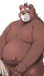 2021 anthro balls bear belly blush bodily_fluids brown_body brown_fur flaccid fur genitals kemono male mammal menmen_kesinn moobs navel nipples overweight overweight_anthro overweight_male penis potbelly simple_background small_penis solo sweat towel white_background