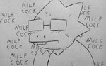 2023 absurd_res alphys anthro aroused blush bodily_fluids buckteeth deltarune eyewear female glasses hi_res monochrome perrox profanity rectangular_glasses reptile scalie solo sweat teeth traditional_media_(artwork) undertale undertale_(series)