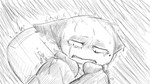 16:9 animal_crossing anthro bodily_fluids clothed clothing crying domestic_cat dragonweirdo duffel_bag felid feline felis female hi_res mammal monochrome nintendo olivia_(animal_crossing) raining solo storm tears wet widescreen