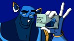 anthro blue_background blue_body disney e621 esix felid gg-0_0-jurejo123 humanoid kronk license looking_at_viewer male mammal mascot meme robotic simple_background smile smiley_face smiling_at_viewer solo spanish_description spanish_text text the_emperor's_new_groove yellow_eyes