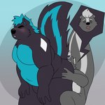 1:1 anthro belly butt_sniffing butt_worship duo fat_thighs hi_res holding_butt hypnotic_eyes inkyflush male male/male mammal mephitid nude obese obese_anthro obese_male overweight overweight_anthro overweight_male raised_tail ray_rhythmus size_difference skunk sniffing tail thick_thighs worship