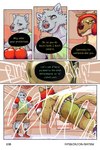 2:3 bastriw boxing_gloves canid canine canis clothing comic dialogue domestic_dog english_text fight green_eyes handwear hi_res male mammal nico_(bastriw) text training url wolf