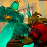 1:1 balls big_balls big_penis dragon duo epic_games ewr_115 fortnite genitals hi_res holding_balls hybrid_(fortnite) male male/male mythological_creature mythological_scalie mythology penis poseidon_(fortnite) scalie