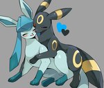 2024 black_body black_nose black_tail blue_body blue_tail blush blush_lines digital_drawing_(artwork) digital_media_(artwork) duo ears_up eeveelution eyes_closed feral generation_2_pokemon generation_4_pokemon glaceon grey_background heart_symbol miku1215 nintendo on_another one_eye_closed open_mouth pokemon pokemon_(species) simple_background tail umbreon