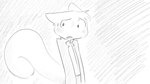 16:9 animal_crossing anthro bodily_fluids clothing coat dragonweirdo hi_res looking_away looking_down male mammal marshal_(animal_crossing) monochrome nervous nintendo rodent sciurid solo sweat tail topwear tree_squirrel widescreen