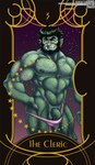 balls beard body_hair card card_template chest_hair clothing conditional_dnp draite facial_hair fortune_telling genitals hi_res humanoid male muscular nipples orc peak penis penis_poking_out pubes scar solo speedo swimwear tarot tarot_card tusks