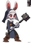 4_fingers absurd_res anthro artist_name clothed clothing female fingers fur hi_res hillmyna lagomorph leporid mace mammal melee_weapon niking nun nun_bun_(niking) rabbit red_eyes simple_background weapon white_background white_body white_fur