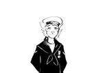 2024 anthro black_and_white comic domestic_cat felid feline felis glistening glistening_object hi_res hladilnik male mammal medal monochrome sailor_uniform ship's_catboy_(hladilnik) simple_background solo sparkles white_background