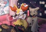 2024 3_fingers 3_toes anthro braixen city collar collar_only digital_media_(artwork) electronics eyes_closed feet female fingers food fur generation_6_pokemon generation_7_pokemon group hi_res holding_microphone holding_object inner_ear_fluff karaoke looking_at_another microphone mimi_(sealer4258) mimikyu night nintendo nude nude_anthro nude_female one_eye_closed open_mouth pokemon pokemon_(species) primarina red_eyes sealer4258 sitting smile spiral_eyes standing tail takoyaki teeth toes tongue trio tuft white_body white_fur yellow_body yellow_fur yellow_tail