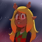 anthro blonde_hair deer deltarune female freckles hair hi_res hitsuji looking_at_viewer mammal noelle_holiday ominous red_eyes red_glow red_nose snow solo undertale_(series)