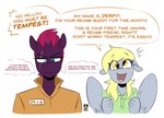 amber_eyes anthro anthrofied blue_eyes broken_horn cataract clothing derp_eyes derpy_hooves_(mlp) english_text equid equine eye_scar facial_scar female friendship_is_magic hasbro horn mammal my_little_pony my_little_pony:_the_movie_(2017) mythological_creature mythological_equine mythology pegasus prison_uniform prisoner redxbacon scar simple_background tempest_shadow_(mlp) text unicorn white_background wings