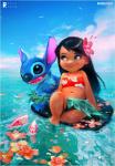 2017 alien amur_carp black_hair blue_body blue_eyes blue_fur blue_nose border carp chest_tuft child claws clothing cyprinid cypriniform detailed_background digital_media_(artwork) disney duo_focus experiment_(lilo_and_stitch) female fish flower fur grass_skirt group hair head_tuft hibiscus horizon human koi lilo_and_stitch lilo_pelekai long_hair mammal marine notched_ear open_mouth open_smile plant rossdraws sea signature simple_background sitting sky smile standing stitch_(lilo_and_stitch) topwear tropical tube_top tuft typical_carp wakeboard water white_background white_border young