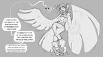 16:9 2023 anthro avian avian_feet beak bird breasts dialogue english_text feathered_wings feathers female genitals greyscale human_to_anthro jewelry knock-kneed monochrome mostly_nude necklace nipples pussy sketch solo species_transformation standing text transformation watsup widescreen wings